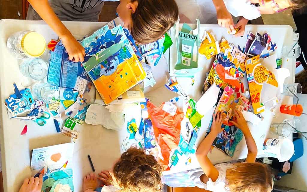 Collage workshop with kids using packaging