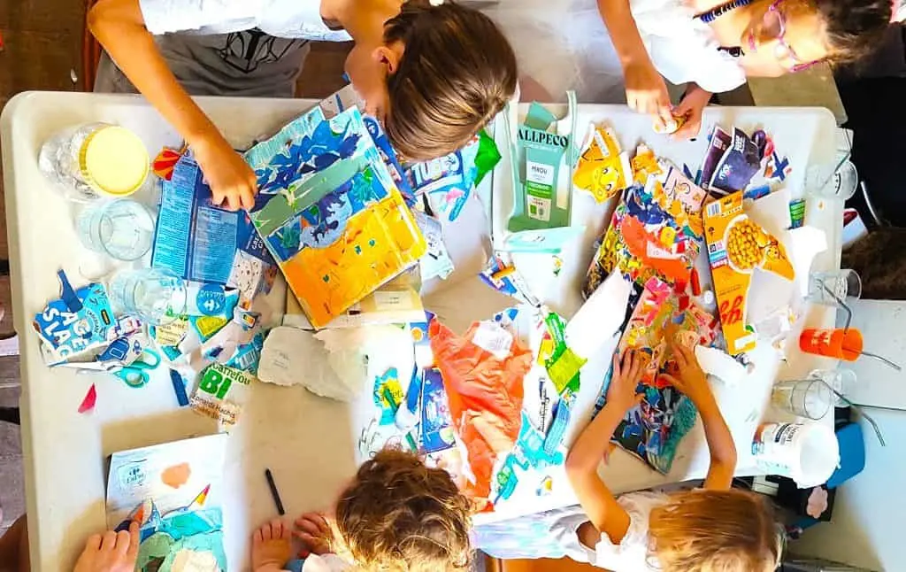 Collage workshop with kids using packaging